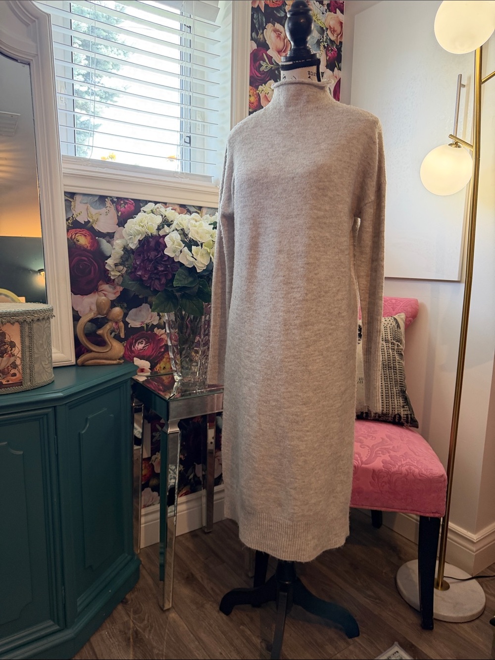 if it were me Oatmeal Crewneck Long Sleeve Knit Midi Dress